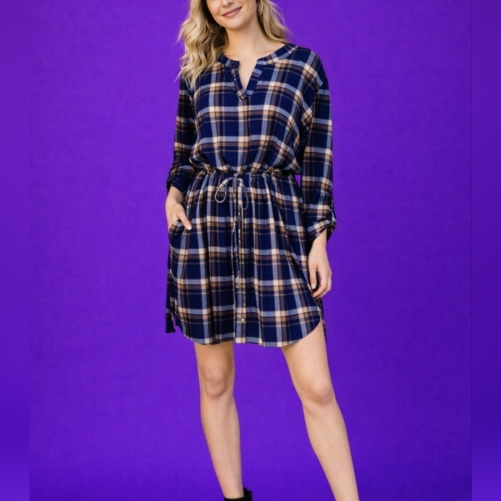 BOBBIE BROOKS Flannel Plaid Tie-Waist Emo Grunge Shirt Dress